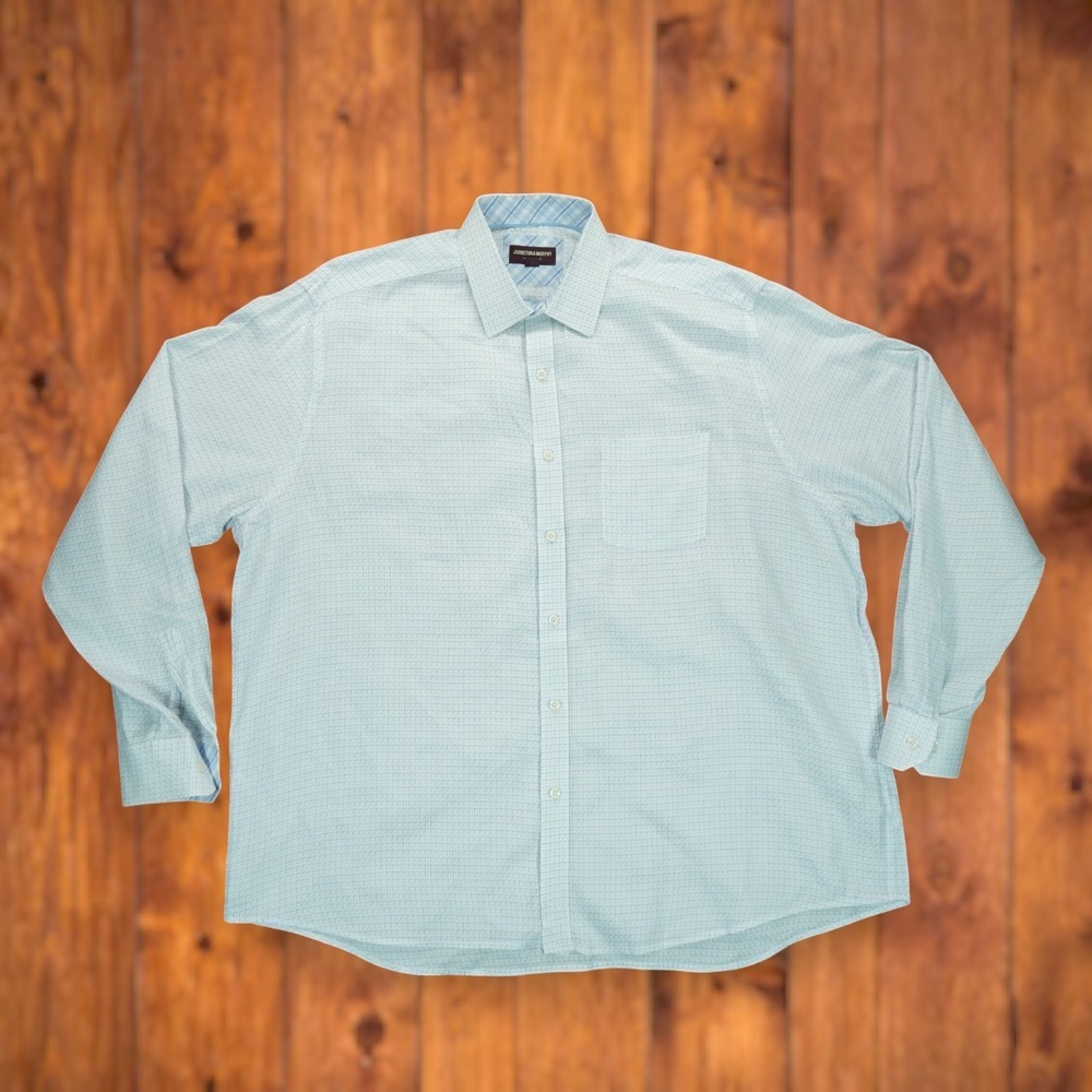Johnston & Murphy Dress‎ Shirt Mens 2XL Long Sleeve Blue & White ~ EUC